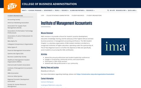 Institute of Management Accountants (IMA) - UTEP Business