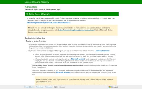 Microsoft Learning – Admin Help - Microsoft Imagine Academy