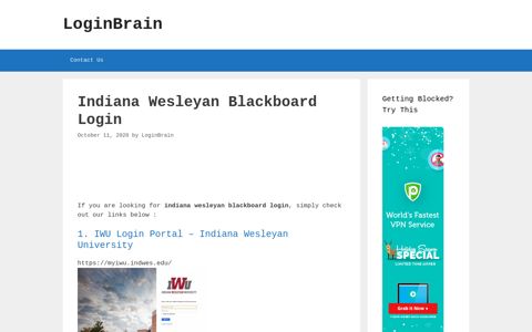Indiana Wesleyan Blackboard - Iwu Login Portal - Indiana ...