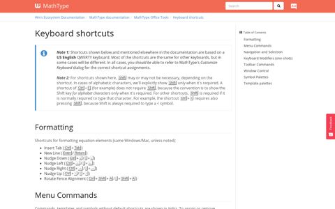 Keyboard shortcuts - MathType - Documentation - WIRIS