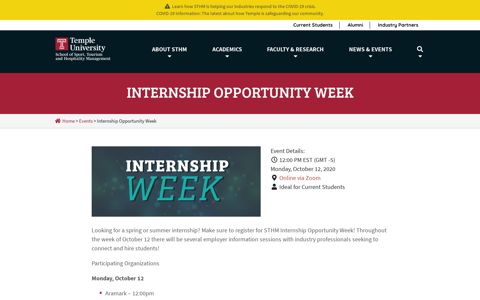 Internship Opportunity Week - School of Sport, Tourism and ...