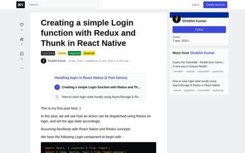 Creating a simple Login function with Redux and Thunk in ...
