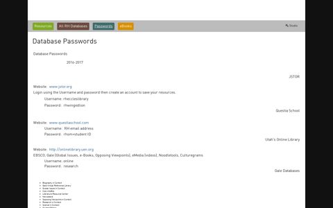 Database Passwords - Gale Pages