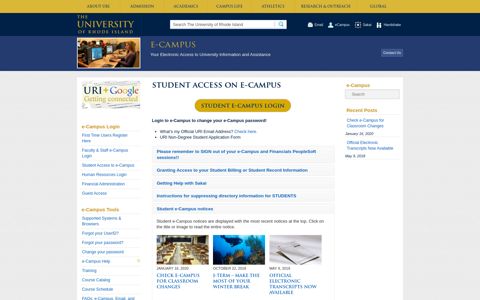 Student Access on e-Campus - University of Rhode Island