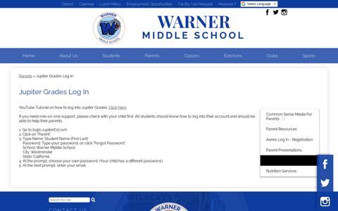 Jupiter Grades Log In – Parents – Warner Middle School