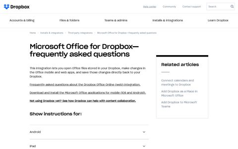 Microsoft Office for Dropbox—frequently asked questions ...