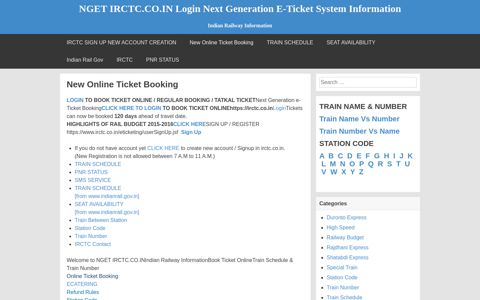 NGET IRCTC.CO.IN Login Next Generation E-Ticket System ...