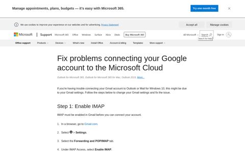 Fix problems connecting your Google account to the Microsoft ...
