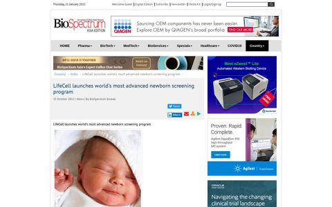 LifeCell launches world's most advanced newborn screening ...