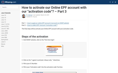 How to activate our Online EPF account with our "activation ...