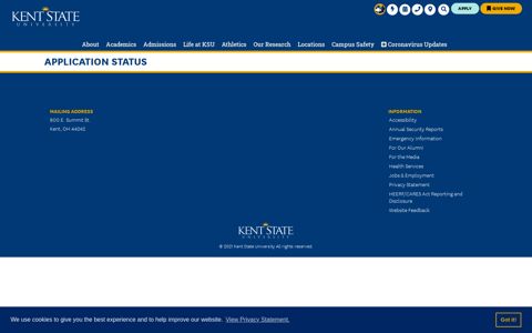 Application Status - Kent State University