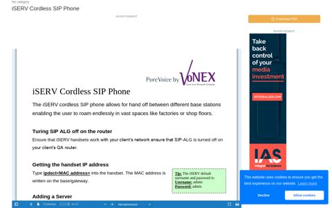 iSERV Cordless SIP Phone | Manualzz