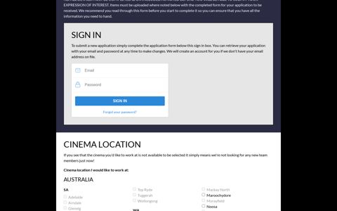The Event Group Cinemas Application Form