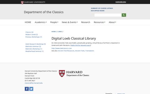 Digital Loeb Classical Library | Department of the Classics