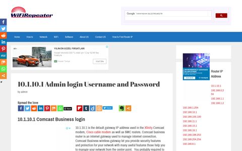 10.1.10.1 Admin login Username and Password - WiFi Extender