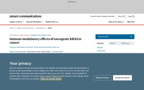 Immune modulatory effects of oncogenic KRAS in cancer ...