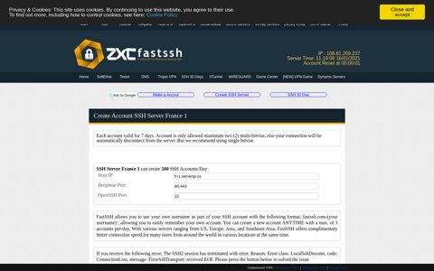 Create SSH Account for SSH Server France 1| FastSSH.com