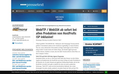 WebFTP / WebSSH ab sofort bei allen Produkten von ...