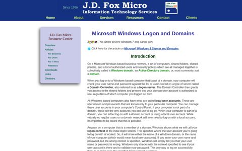 Microsoft Windows Logon and Domains - J.D. Fox Micro