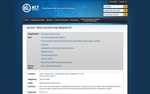Service "HR21 ACCESS AND REQUESTS" - ACT ...