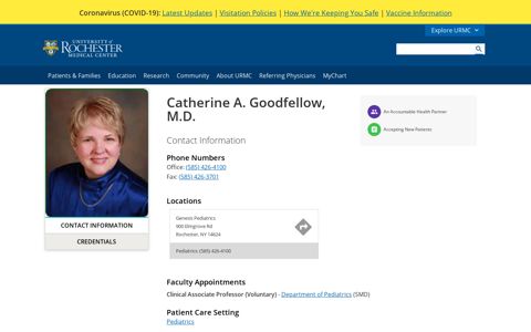 Catherine A. Goodfellow, MD - URMC - University of Rochester