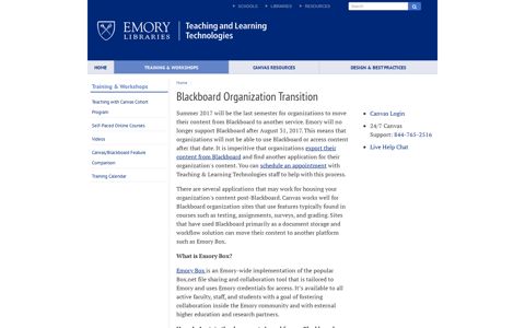 Blackboard Organization Transition - Canvas at Emory
