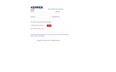 Kemper Auto - login page