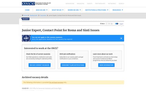 Junior Expert, Contact Point for Roma and Sinti Issues | OSCE ...