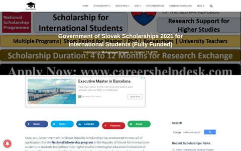 The Government of Slovak Scholarships 2021 (Fully Funded)