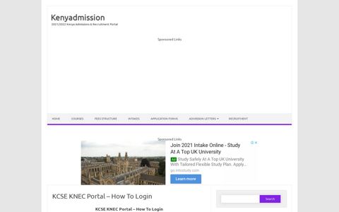 KCSE KNEC Portal - How To Login - Kenyadmission