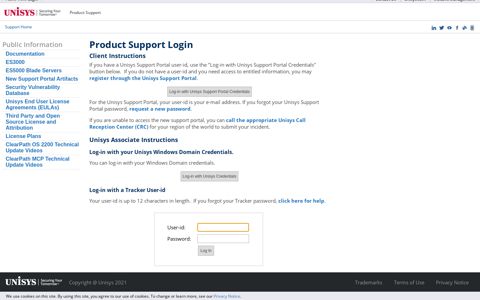 Product Support Login - support.unisys.com