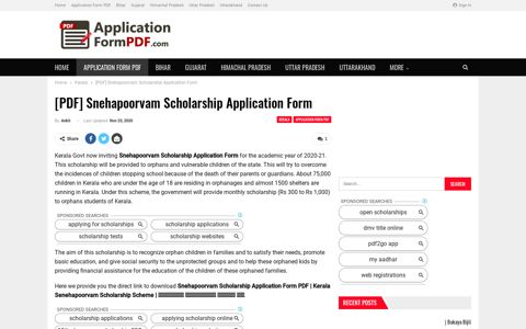 [PDF] Snehapoorvam Scholarship Application Form ...