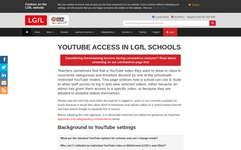 YouTube access in LGfL schools - London Grid for Learning