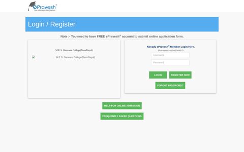 Application Form Login | ePravesh®
