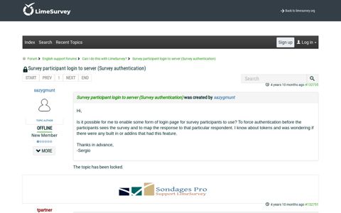 Survey participant login to server (Survey authentication ...