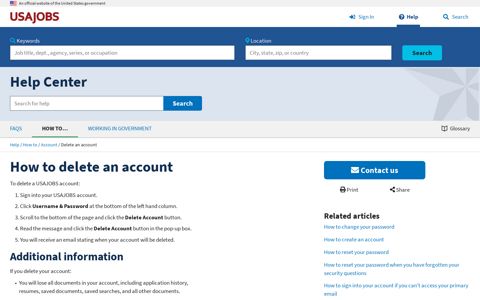 How to delete an account - USAJOBS Help Center