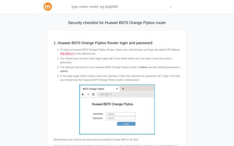 192.168.1.1 - Huawei B970 Orange Flybox Router login and ...