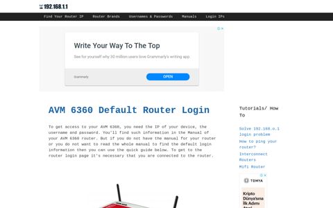 AVM 6360 - Default login IP, default username & password