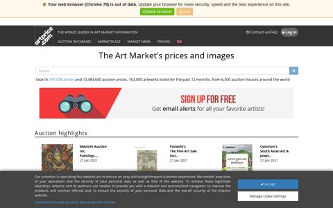 Art market, auction sales and artist's prices and indices ...