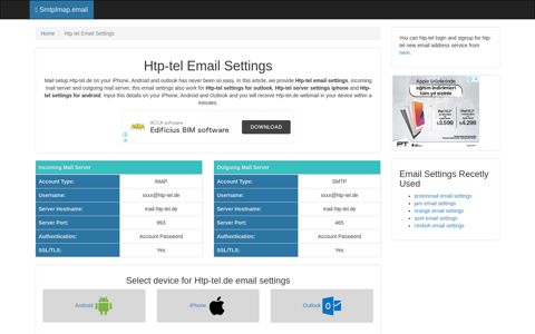 Htp-tel Email Settings | htp-tel.de SMTP, IMAP & POP Server