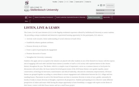 Listen, Live & Learn (LLL) - Stellenbosch University
