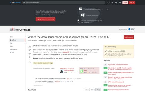 What's the default username and password for an Ubuntu Live ...