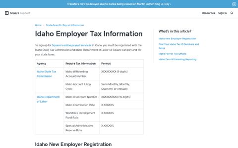 Idaho Employer Tax Information | Square Support Center - US
