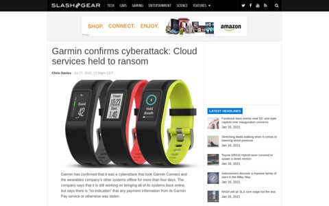 Garmin confirms cyberattack: Cloud services held to ransom ...