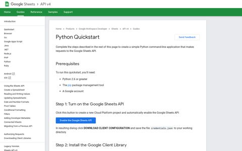 Python Quickstart | Sheets API | Google Developers