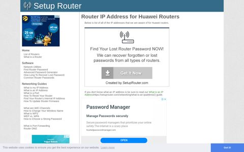 Default router IP addresses for Huawei routers. - SetupRouter