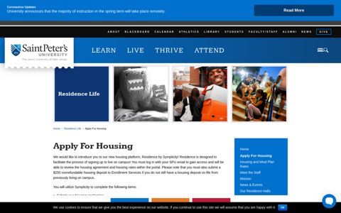 Residence Life - Apply For Housing - Saint Peters University