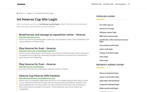 Int Howrse Cup Site Login ❤️ One Click Access - iLoveLogin