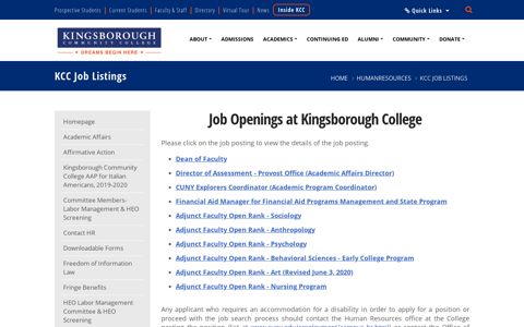 KCC Job Listings - Kingsborough Community College - CUNY