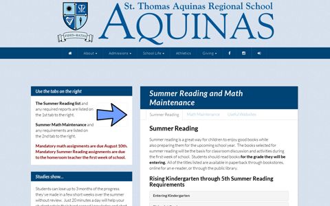 Summer Math & Reading Maintenance - St. Thomas Aquinas ...